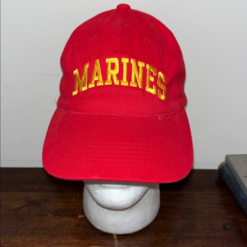 USMC UNITED STATES MARINES CORPS MILITARY Red Gold raised letter CAP HAT